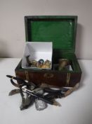 A Victorian rosewood box containing various vintage wristwatches, cameo brooch, silver bangle,