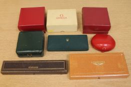 A collection of vintage wristwatch boxes to include five Omega,