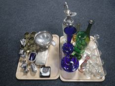 A tray of early twentieth century and later glass including Bohemia coloured glass vases,
