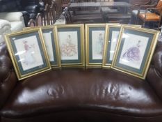 A set of six gilt framed Rinalda Ward signed prints depicting ladies in period dress