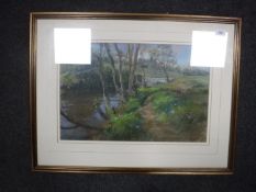 Walter Holmes : Riverbank Study with Castle Beyond, colour chalks, signed, 35 cm x 55 cm, framed.