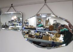 Two early 20th century frameless bevelled mirrors