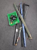 Five assorted fishing rods - spinning, beach casting,