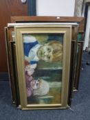 Ten framed continental pictures including framed oils,