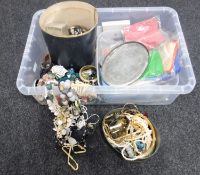 A box of large quantity of assorted costume jewellery, glasses,