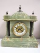 An early 20th century green onyx mantel clock by Street & Co.
