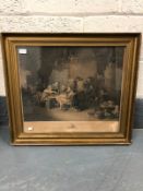 After David Wilkie : Village Politicians, engraving by Abraham Raimbach, 49 cm x 58 cm, framed.