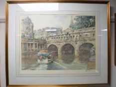 After Eric Richard Sturgeon : Pulteney Bridge, Bath, reproduction in colours, signed in pencil,