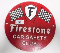 A cast iron Firestone Tyres plaque