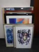 Three framed Danish gallery prints together with five further prints