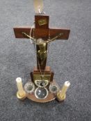 An oak crucifix alter stand together with a silver rosary CONDITION REPORT: 41cm