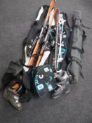 Three ski bags containing Atomic and Blizzard skis and poles,