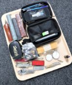 A tray of fine silver pocket watch and one other, a small collection of pen knives,