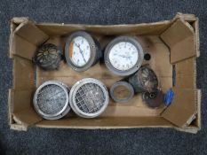 A box of eight industrial gauges