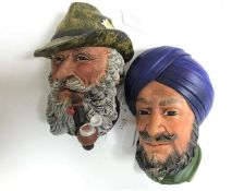 Two Bossons wall masks : Tyrolean Man and Sikh Man, height 14 cm, both parts boxed.