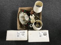 A box of assorted table lamps, Tiffany style lamps,