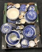 Two boxes of blue and white pattern dinner ware,