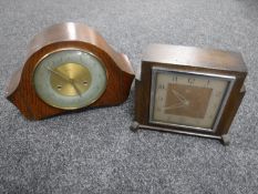Two early 20th century oak cased Smiths mantel clocks