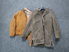 A gent's brown leather jacket and a sheepskin jacket