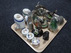A tray of Lladro figure girl with pig, china pill boxes,