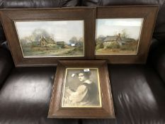 Two Edwardian oak framed Sylvester Stanard framed prints and a portrait study (3)