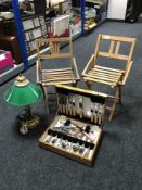 Two wooden folding child's chairs,