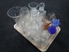 A tray of assorted pressed glass and lead crystal