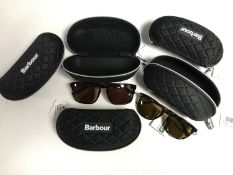A basket of four pairs of Barbour UV protection sunglasses and five carry cases (new)