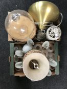 Two boxes of lamps, light fittings, light shades,