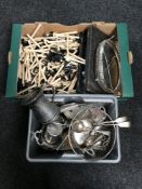 Two boxes of 20th century plated ware, cutlery,