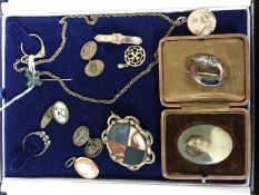 A collection of antique and later jewellery including a 9ct gold solitaire diamond ring,