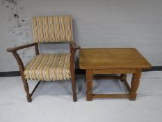 An oak low table and an oak armchair