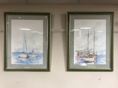 Two colour prints depicting ships