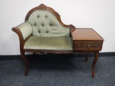 A reproduction three drawer side table and a telephone seat