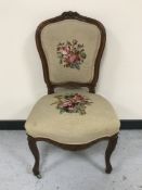 A continental walnut tapestry seated chair