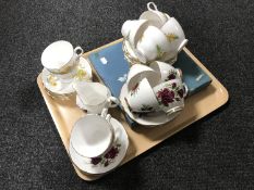 A tray of Colclough and Crown Royal tea china