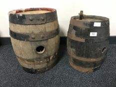 Two antique style wooden barrels
