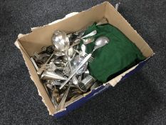 A box of silver plated and stainless steel cutlery