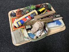 A tray of vintage toys, toy crane,