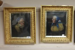 Late 19th century Dutch School, two portrait studies of a man with pipe and an elderly lady,