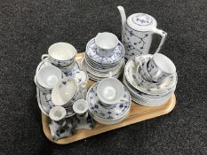 A tray of blue and white continental tea china, Royal Worcester Evesham teapot,