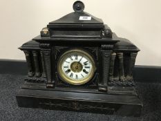 A Victorian painted wooden cased mantel clock