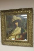 Nineteenth century school : oil on canvas depicting figure with bonnet, indistinctly signed, framed.