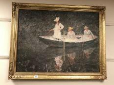 An Artagraph edition - three figures in a boat, in gilt frame .