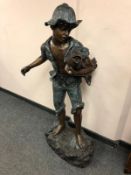 A patinated bronze statue / fountain - Fishing boy.