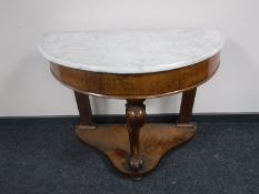 A Victorian mahogany marble topped demi lune console table