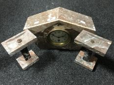 An early 20th century marble three-piece clock garniture CONDITION REPORT: No