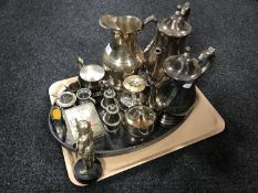 A tray of silver plated ware, cigarette box,