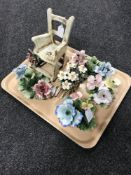 A Capo Di Monte ceramic model : Rocking chair with roses, height 21 cm,