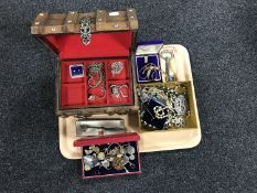 Two jewellery caskets and contents, various costume jewellery,